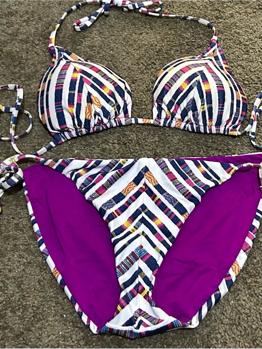 BECCA Multicolor Striped Triangle String Bikini